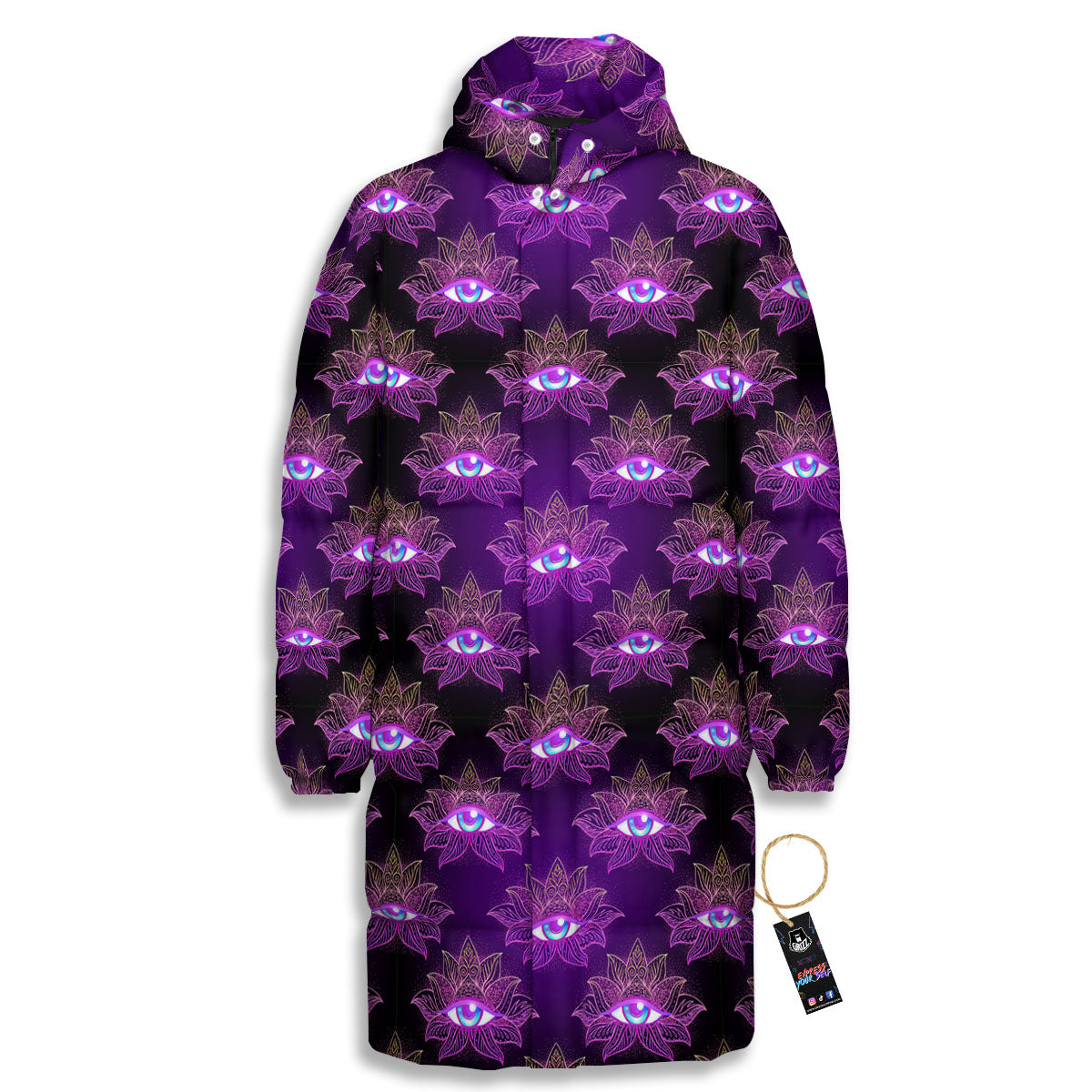 Lotus Eye Of Providence Print Pattern Long Down Jacket-grizzshop