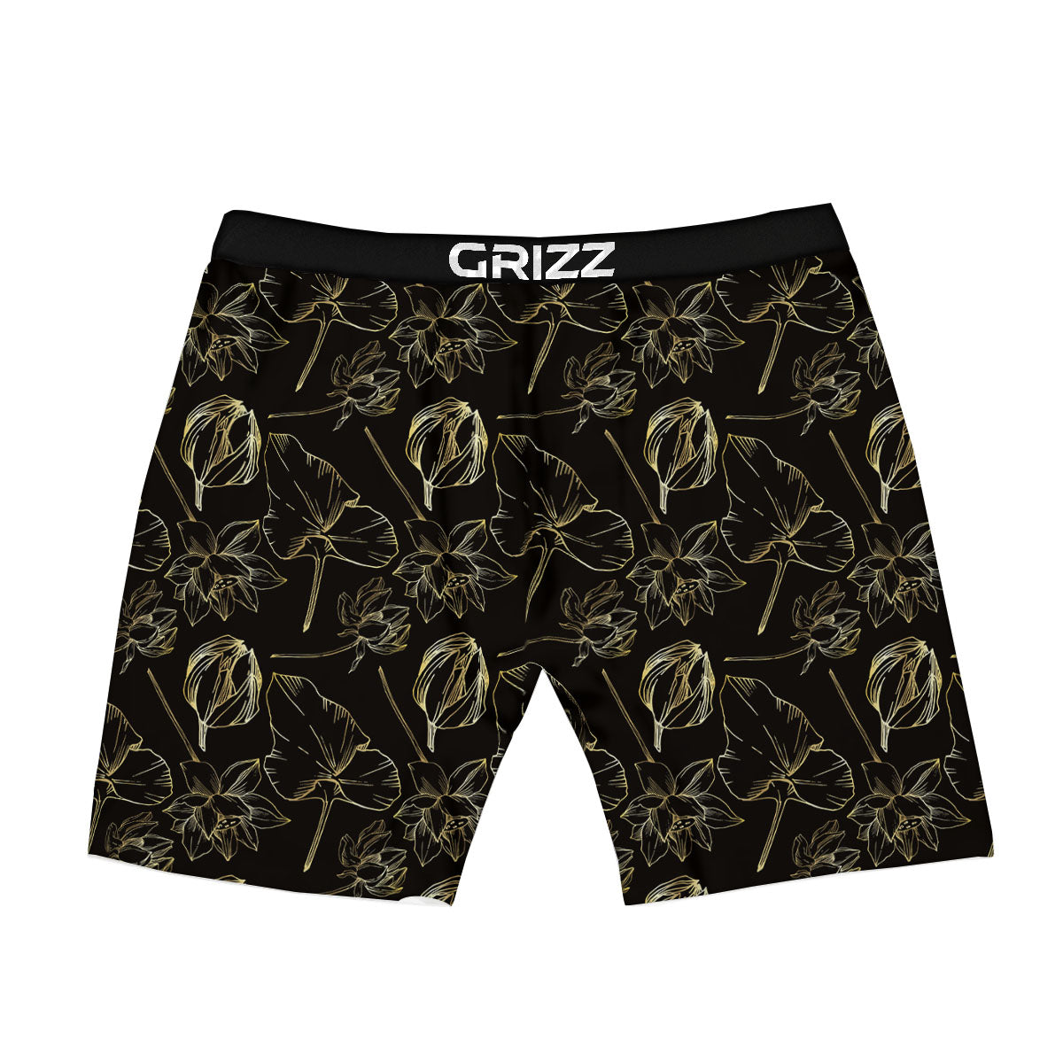 Lotus Flower Gold And Black Print Boxer Briefs-grizzshop