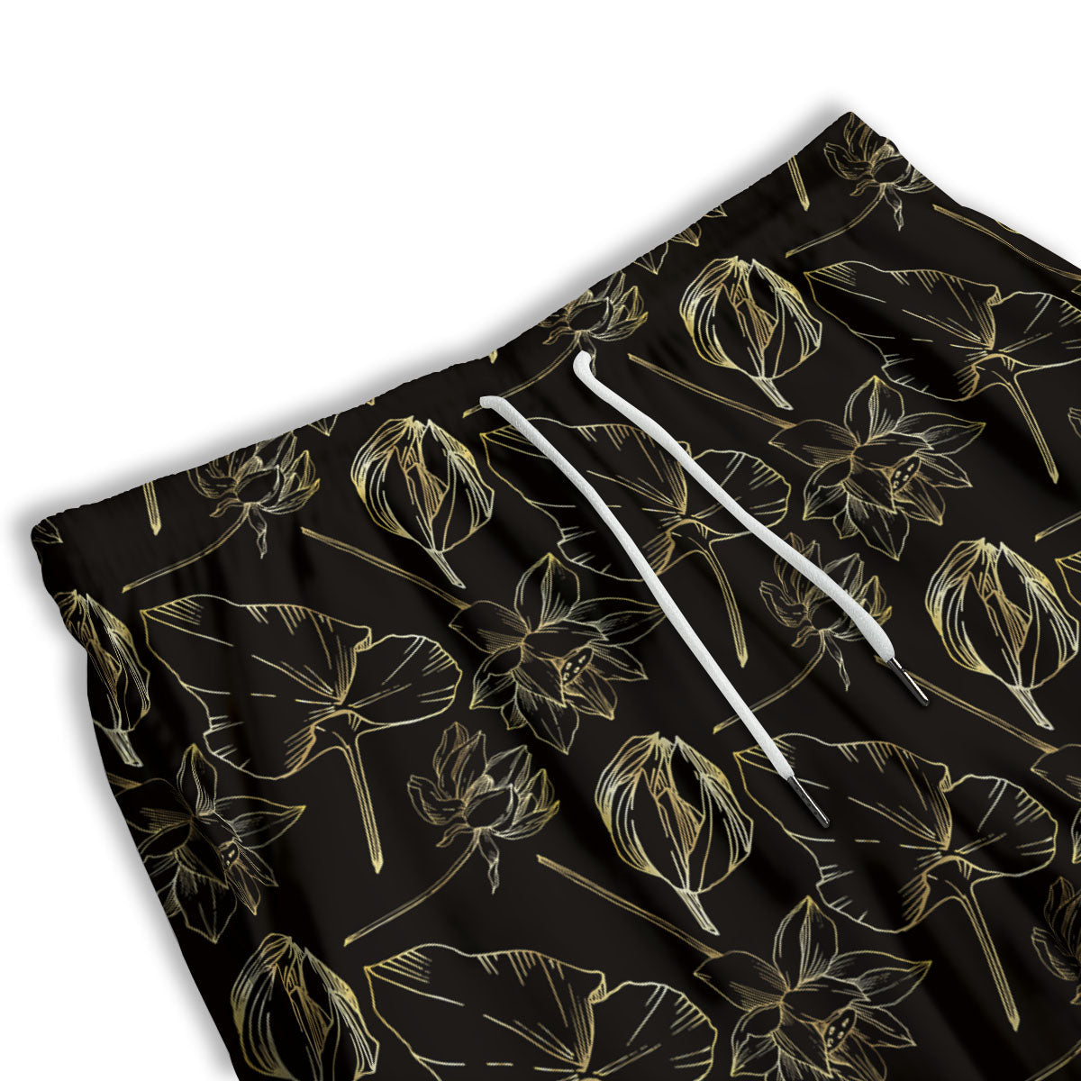Lotus Flower Gold And Black Print Men's Athletic Shorts