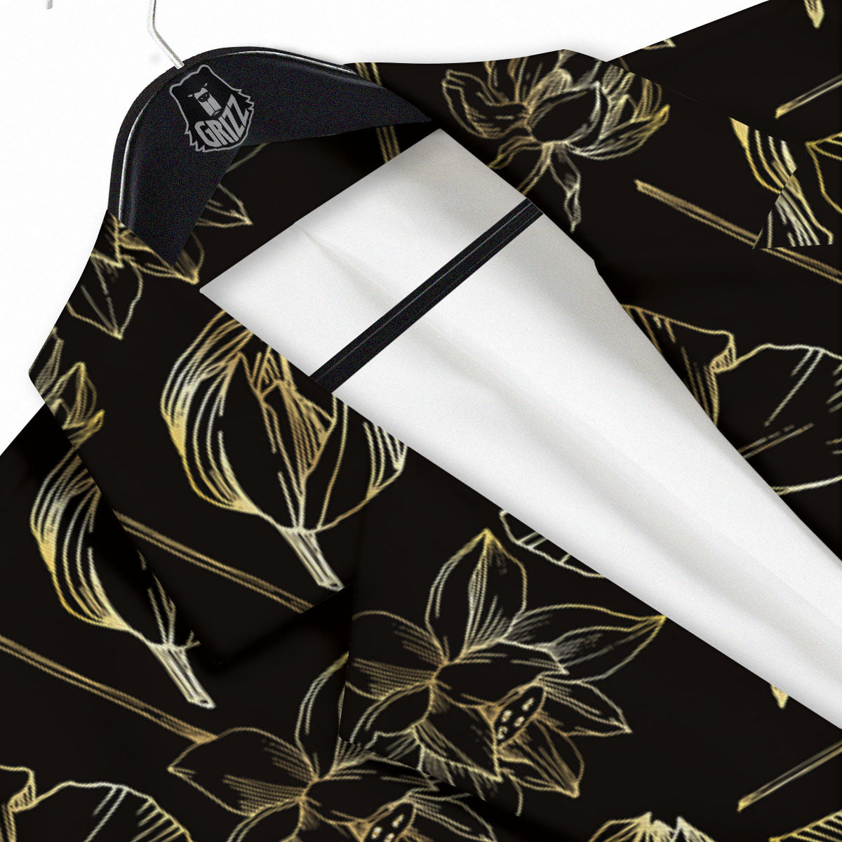 Lotus Flower Gold And Black Print Men's Sport Coat-grizzshop