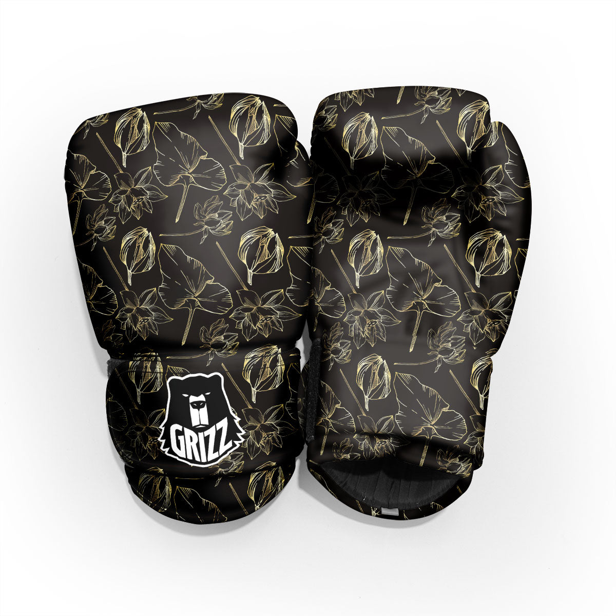 Lotus Flower Gold And Black Print Sparring Gloves-grizzshop