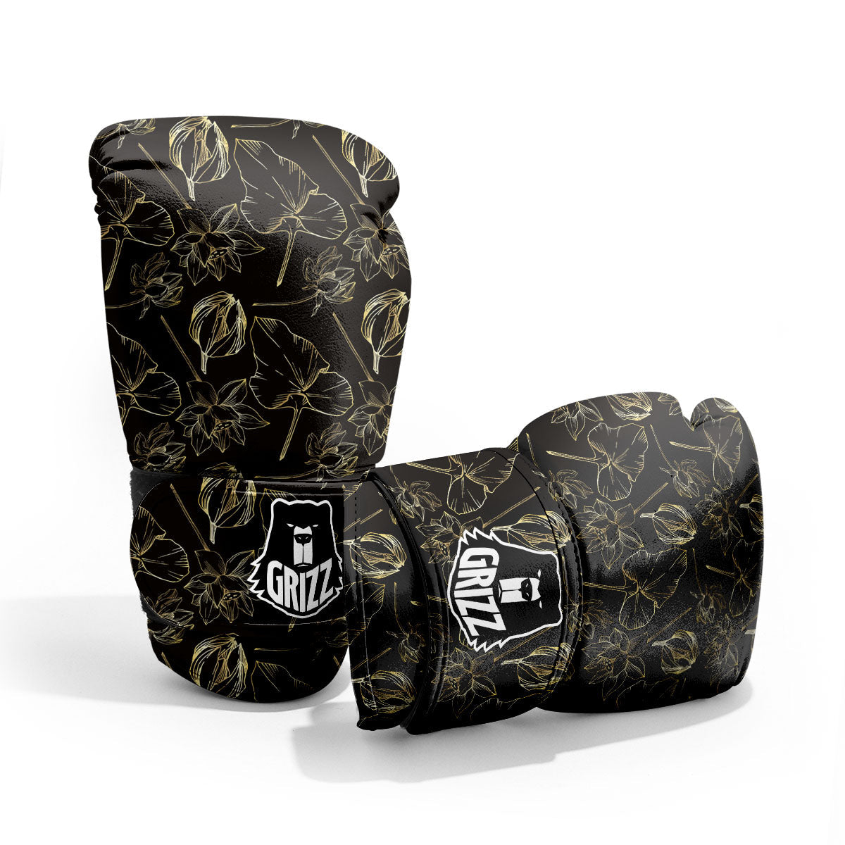 Lotus Flower Gold And Black Print Sparring Gloves-grizzshop