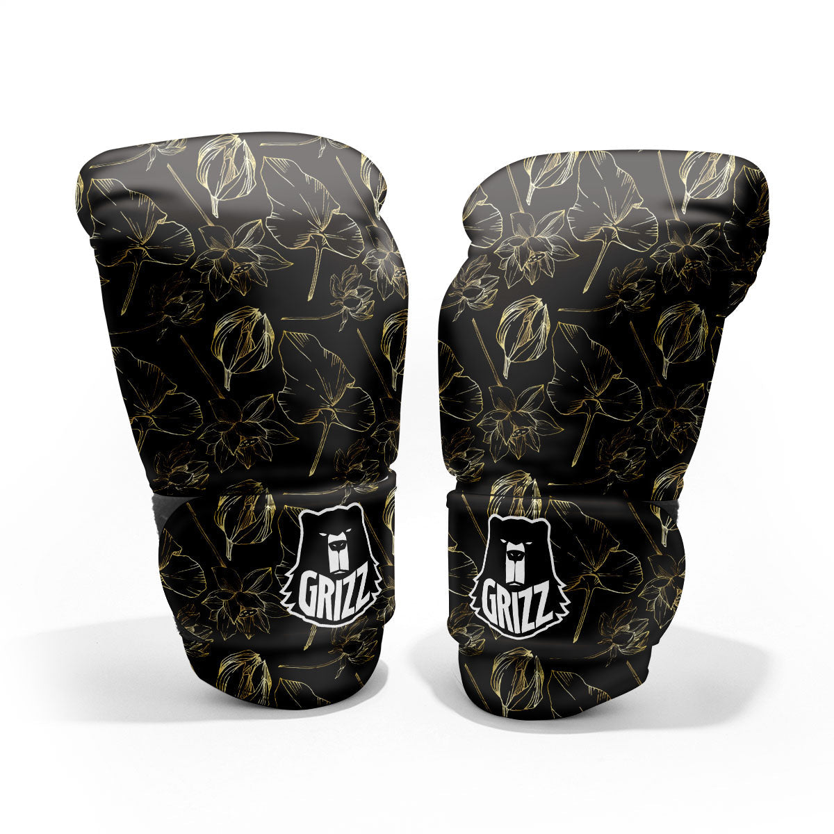Lotus Flower Gold And Black Print Pro Boxing Glove