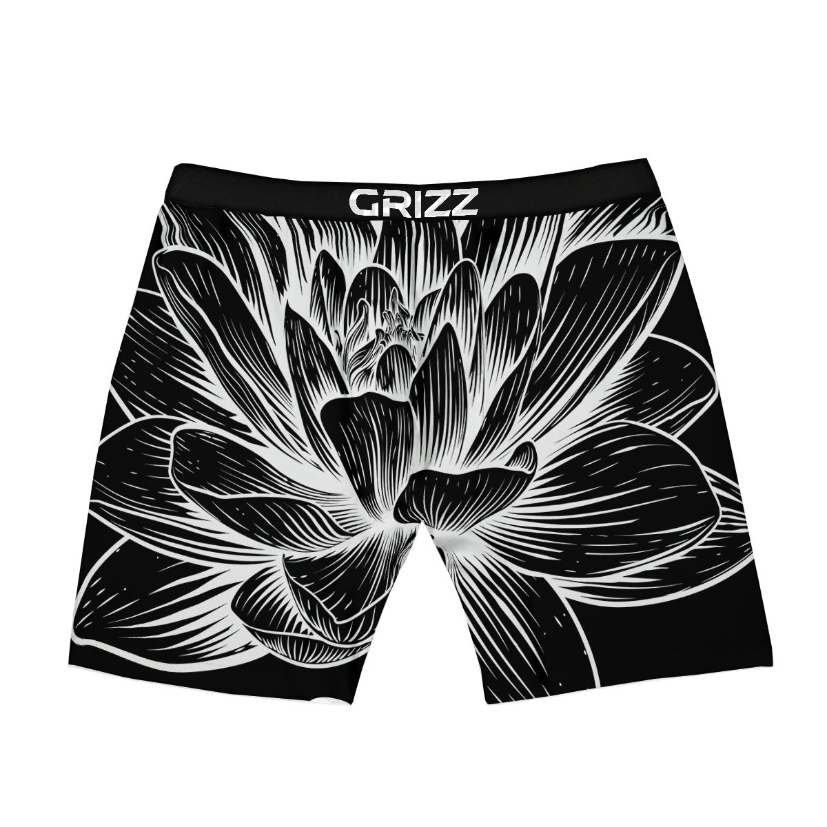Lotus Flower White And Black Print Boxer Briefs-grizzshop
