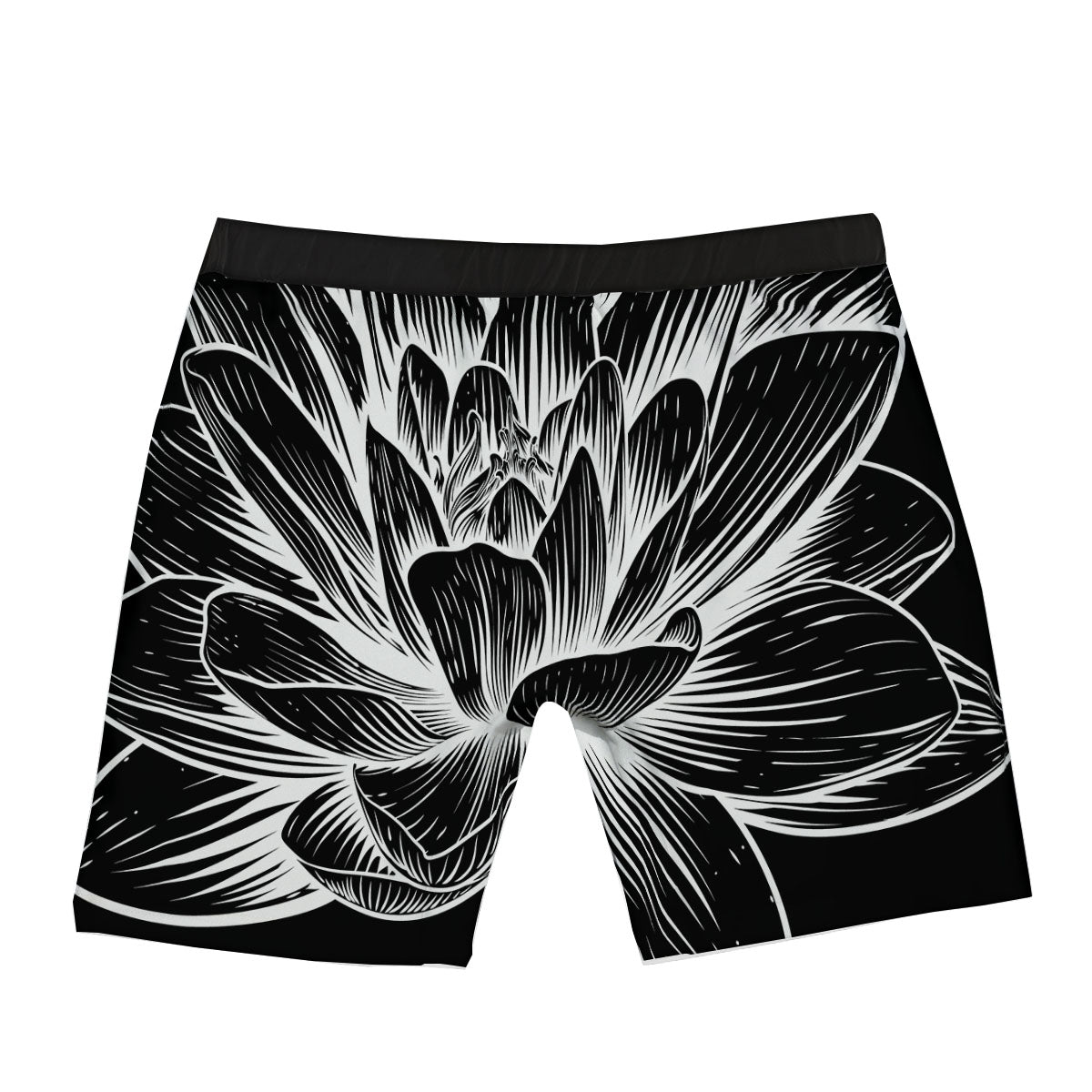 Lotus Flower White And Black Print Boxer Briefs-grizzshop