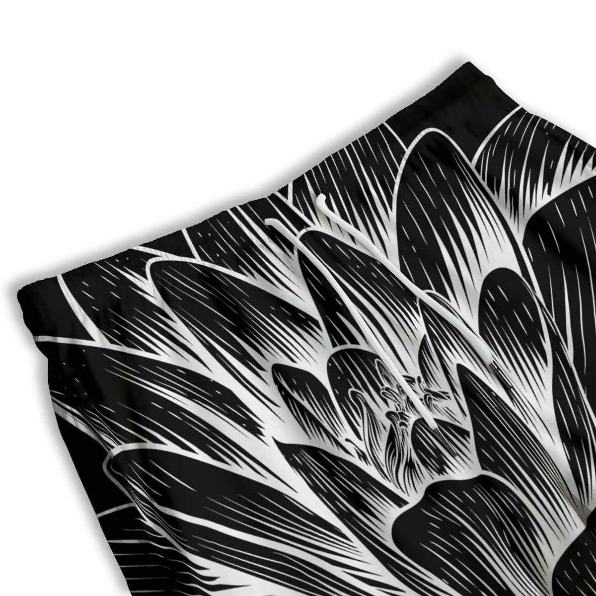 Lotus Flower White And Black Print Men's Athletic Shorts