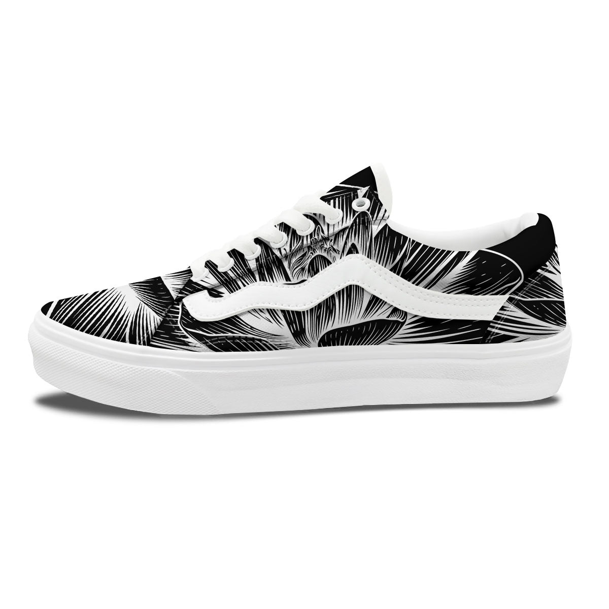 Lotus Flower White And Black Print Skate Shoes-grizzshop