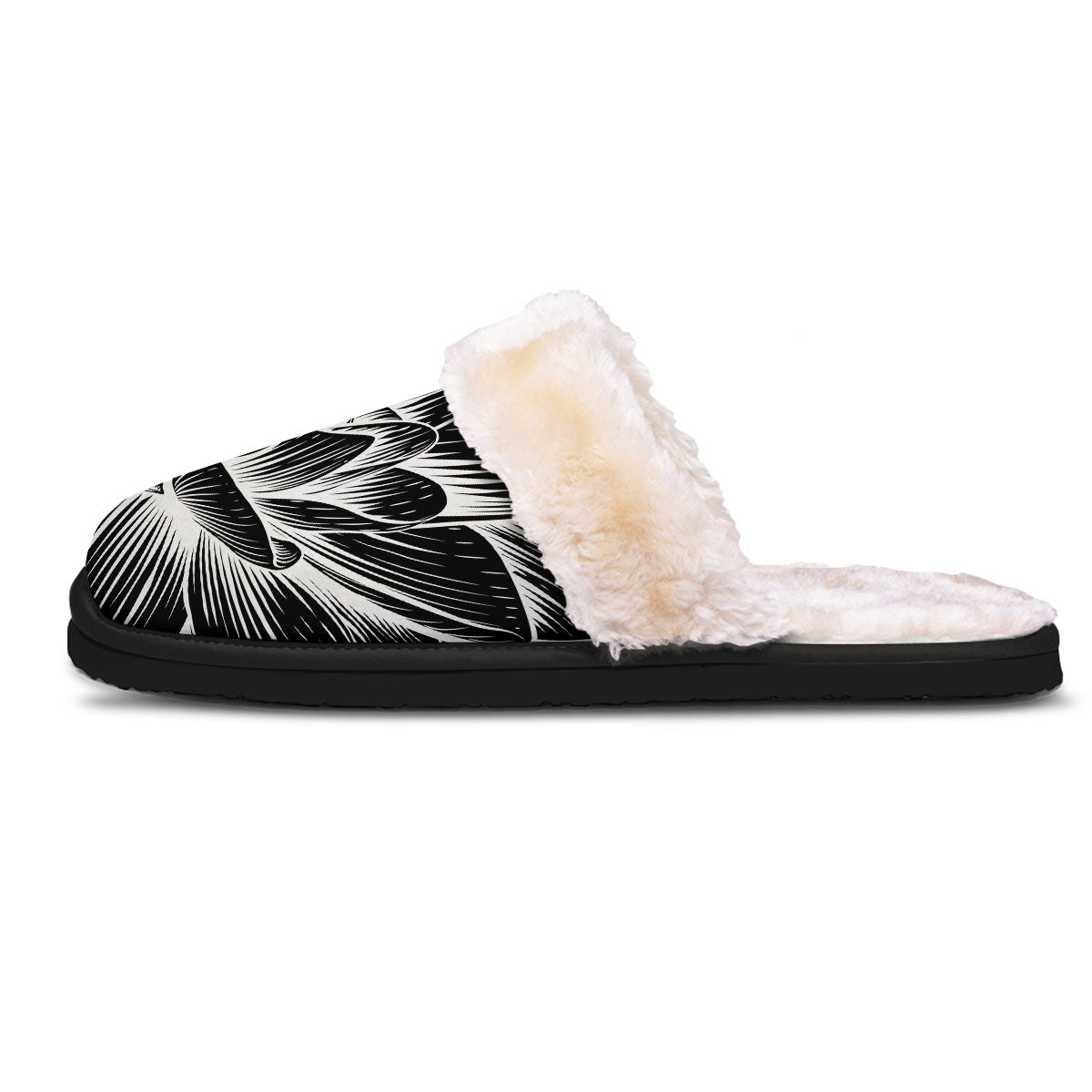 Lotus Flower White And Black Print Slippers-grizzshop