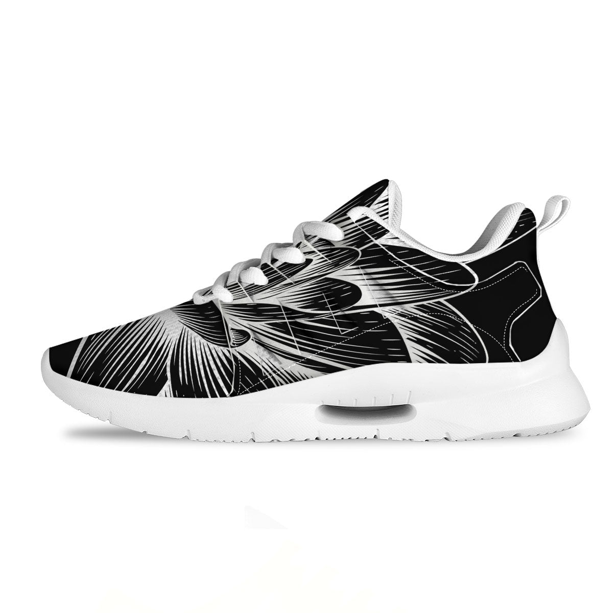 Lotus Flower White And Black Print Tennis Shoes-grizzshop