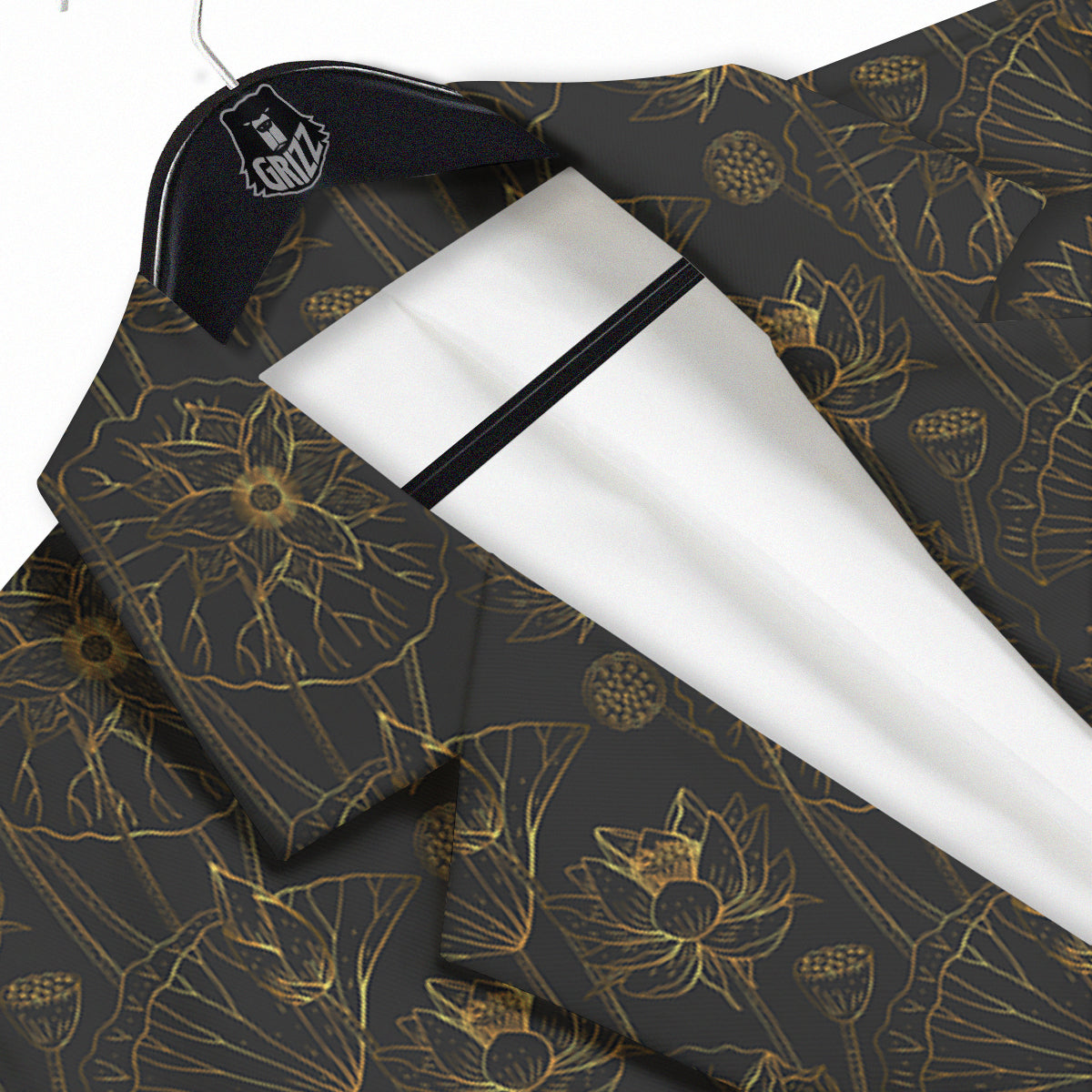 Lotus Gold And Black Print Pattern Men's Sport Coat-grizzshop