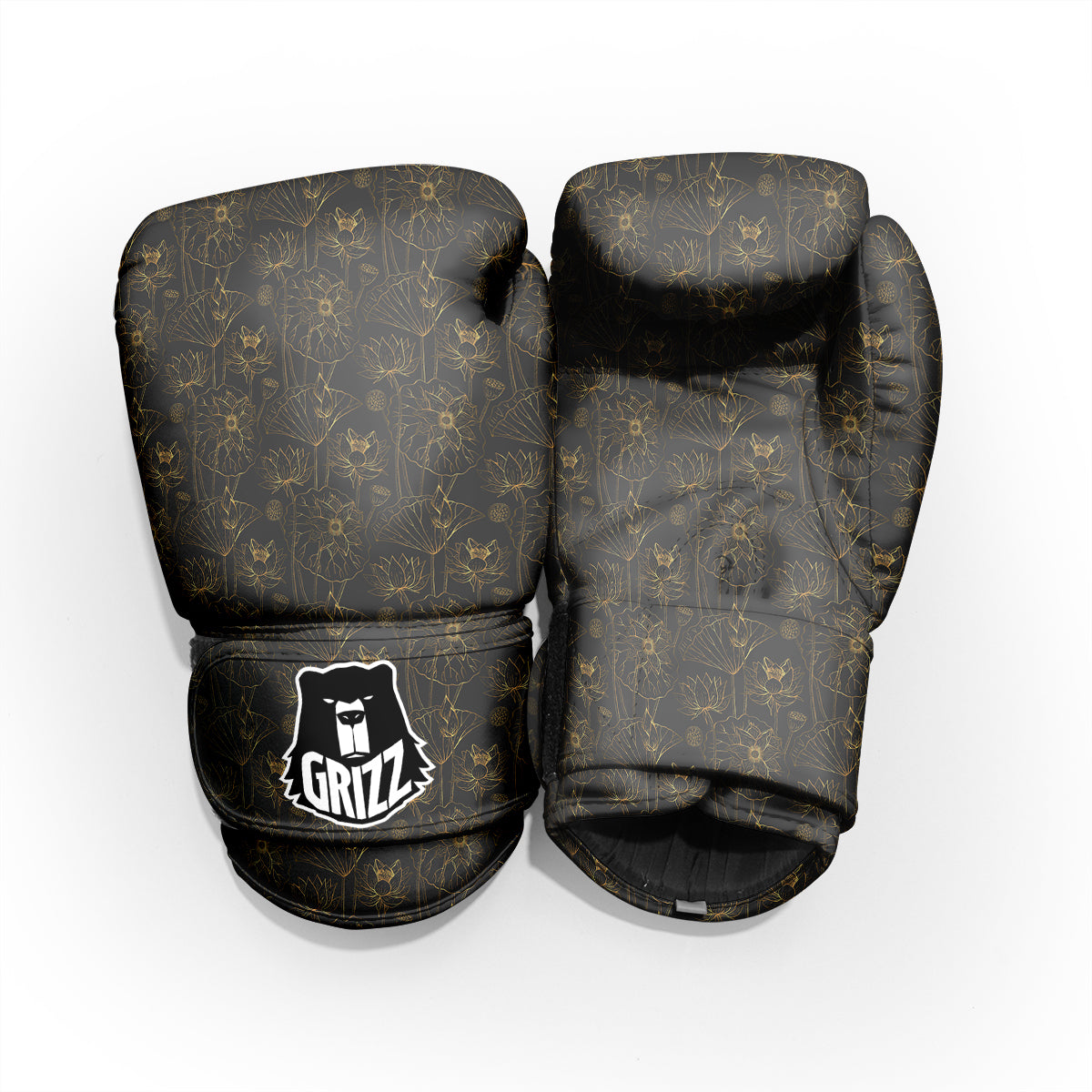 Lotus Gold And Black Print Pattern Pro Boxing Glove