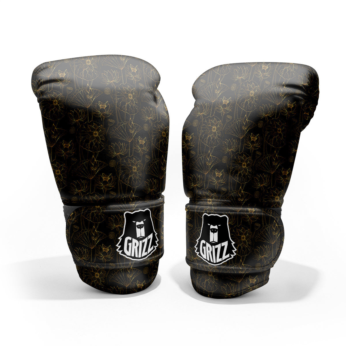 Lotus Gold And Black Print Pattern Pro Boxing Glove