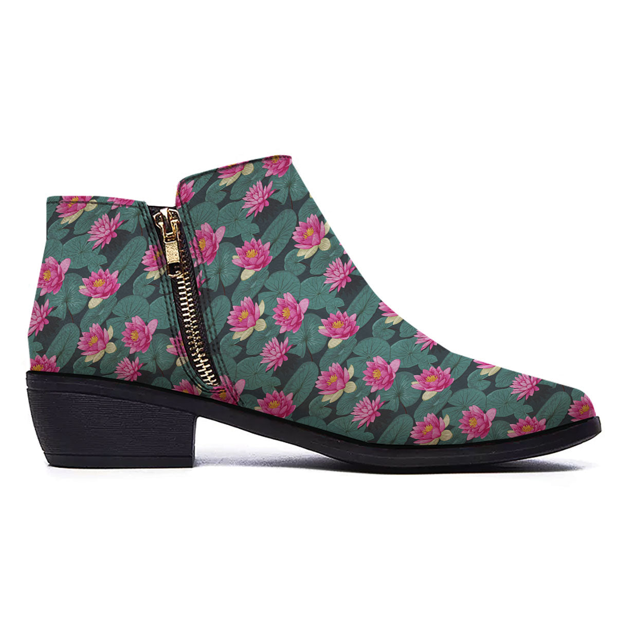 Lotus Hot Pink Print Pattern Ankle Boots-grizzshop