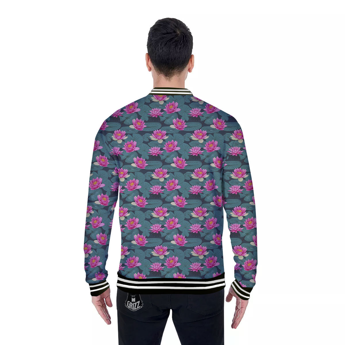 Lotus Hot Pink Print Pattern Baseball Jacket-grizzshop