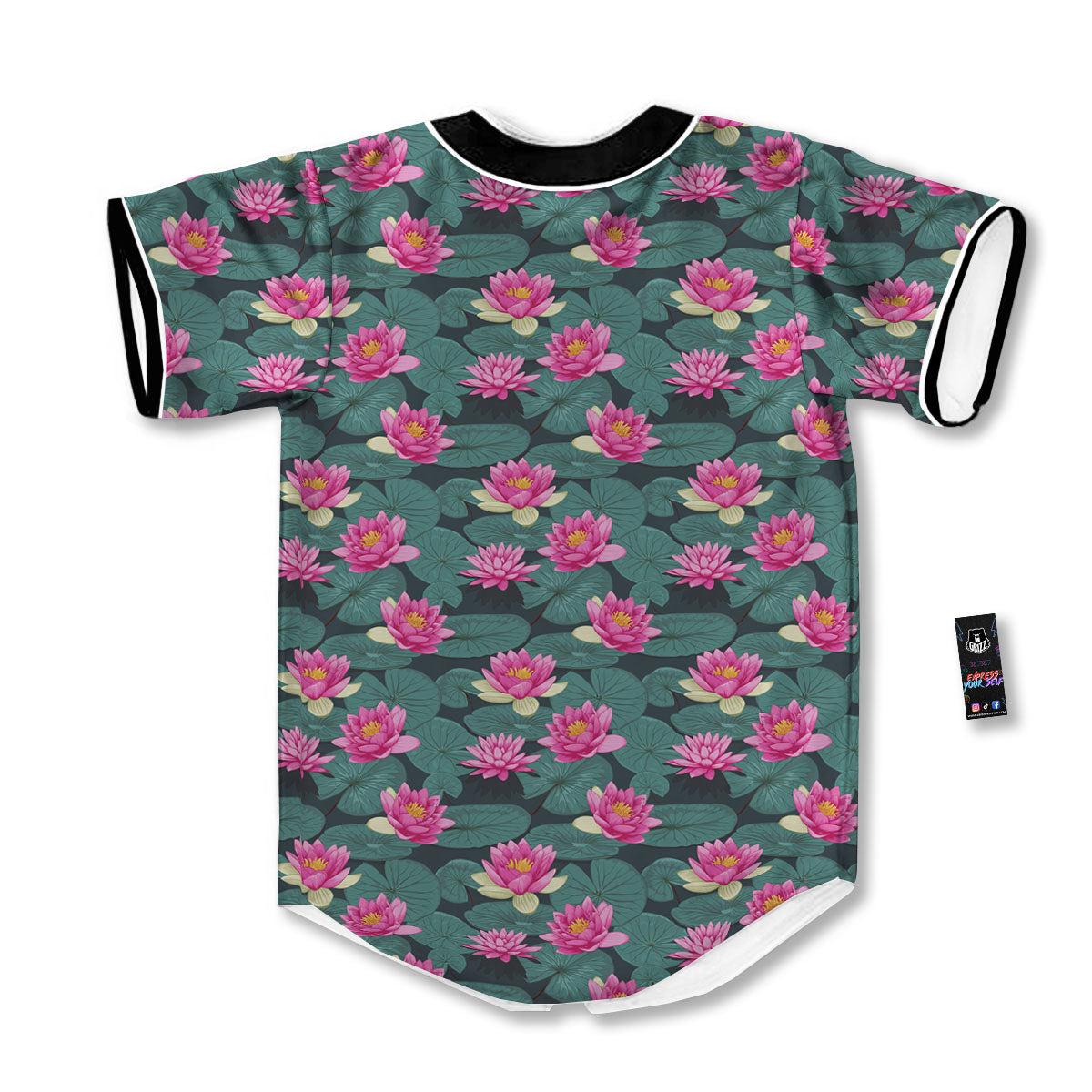 Lotus Hot Pink Print Pattern Baseball Jersey-grizzshop