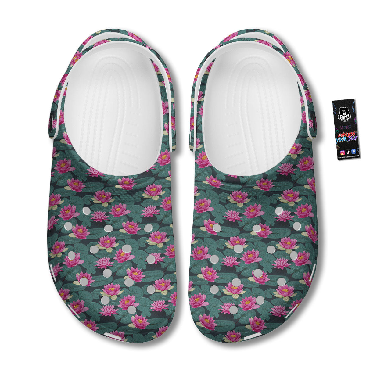 Lotus Hot Pink Print Pattern Clog-grizzshop