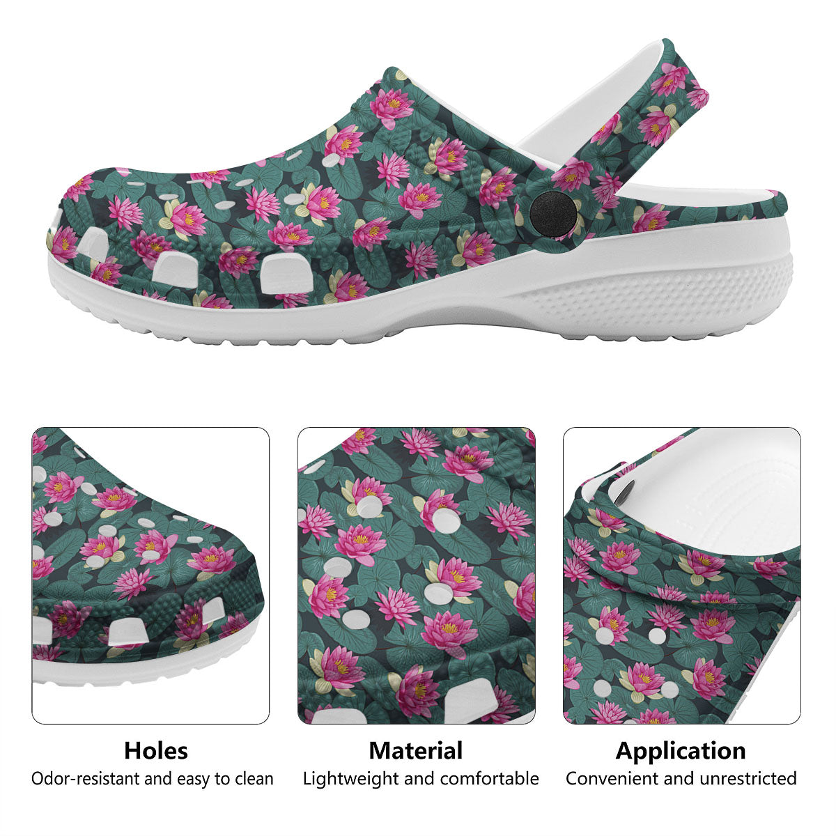 Lotus Hot Pink Print Pattern Clog-grizzshop