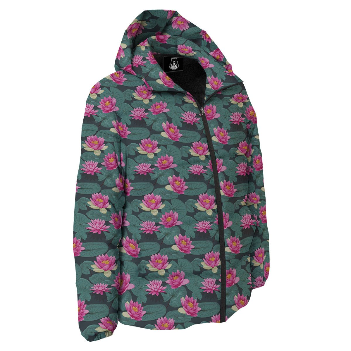 Lotus Hot Pink Print Pattern Down Jacket-grizzshop