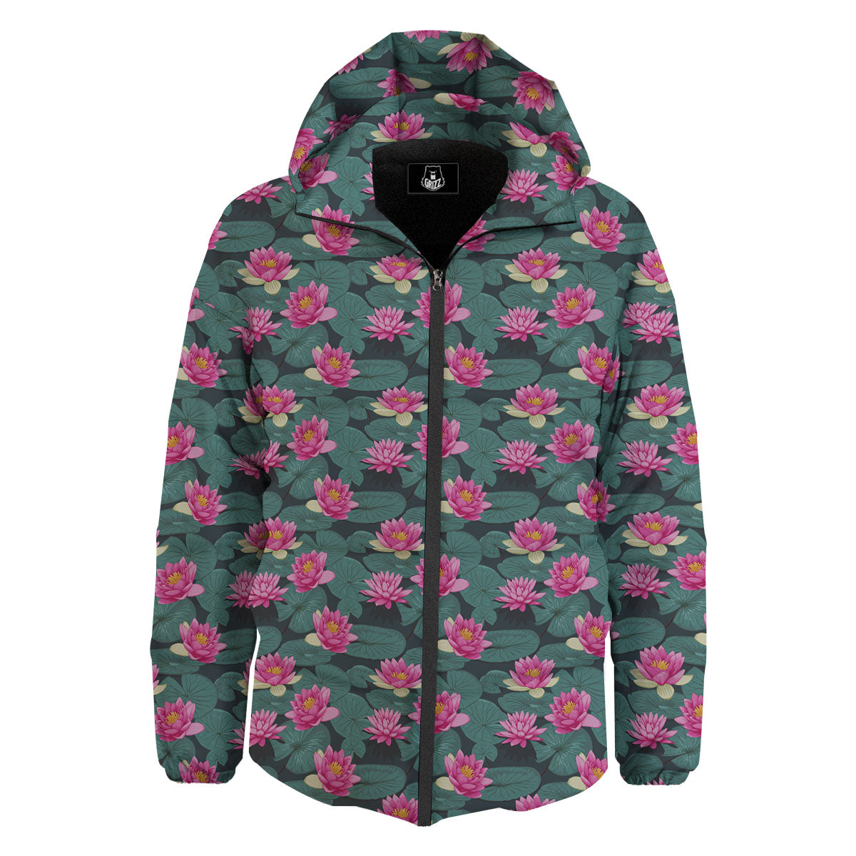 Lotus Hot Pink Print Pattern Down Jacket-grizzshop