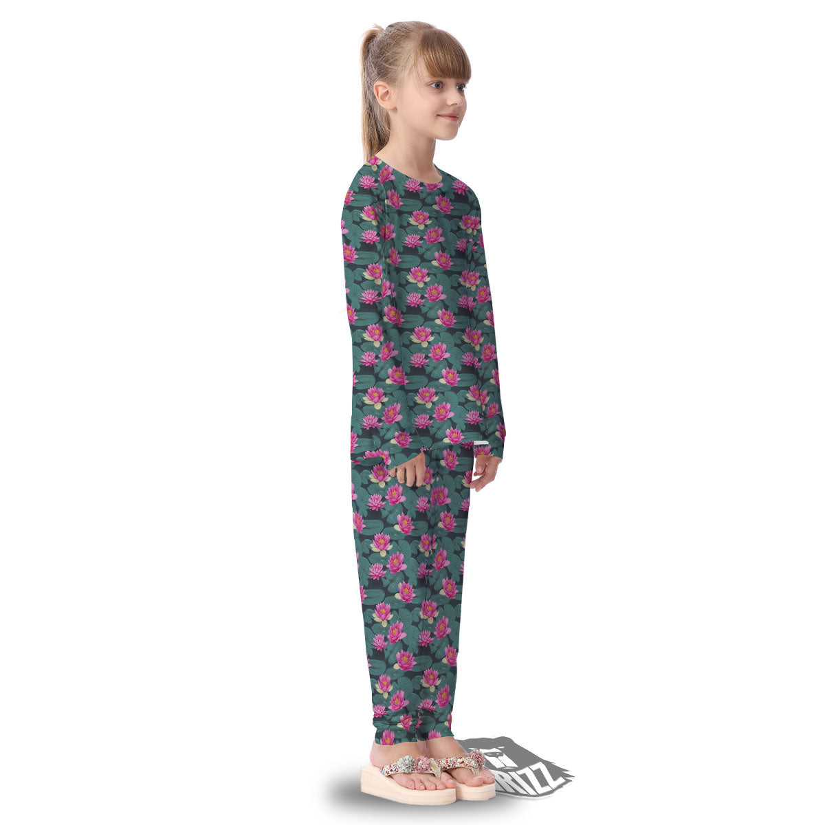 Lotus Hot Pink Print Pattern Kid's Pajamas-grizzshop