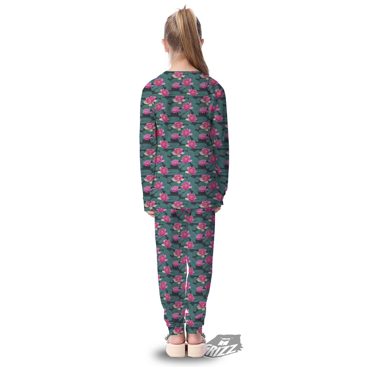 Lotus Hot Pink Print Pattern Kid's Pajamas-grizzshop