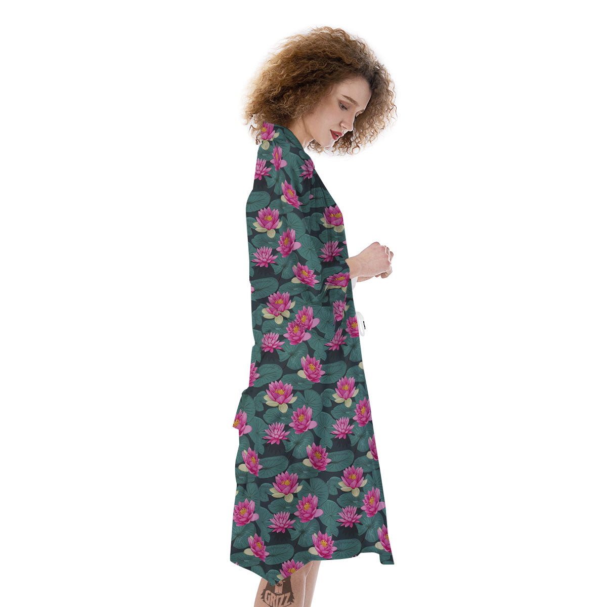 Lotus Hot Pink Print Pattern Kimono-grizzshop