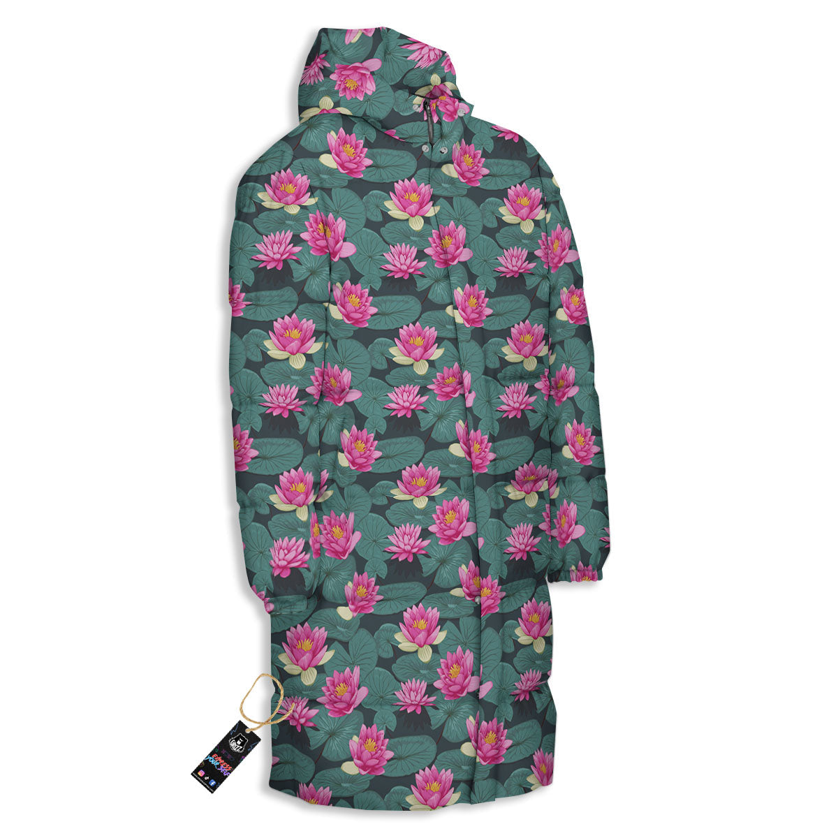 Lotus Hot Pink Print Pattern Long Down Jacket-grizzshop