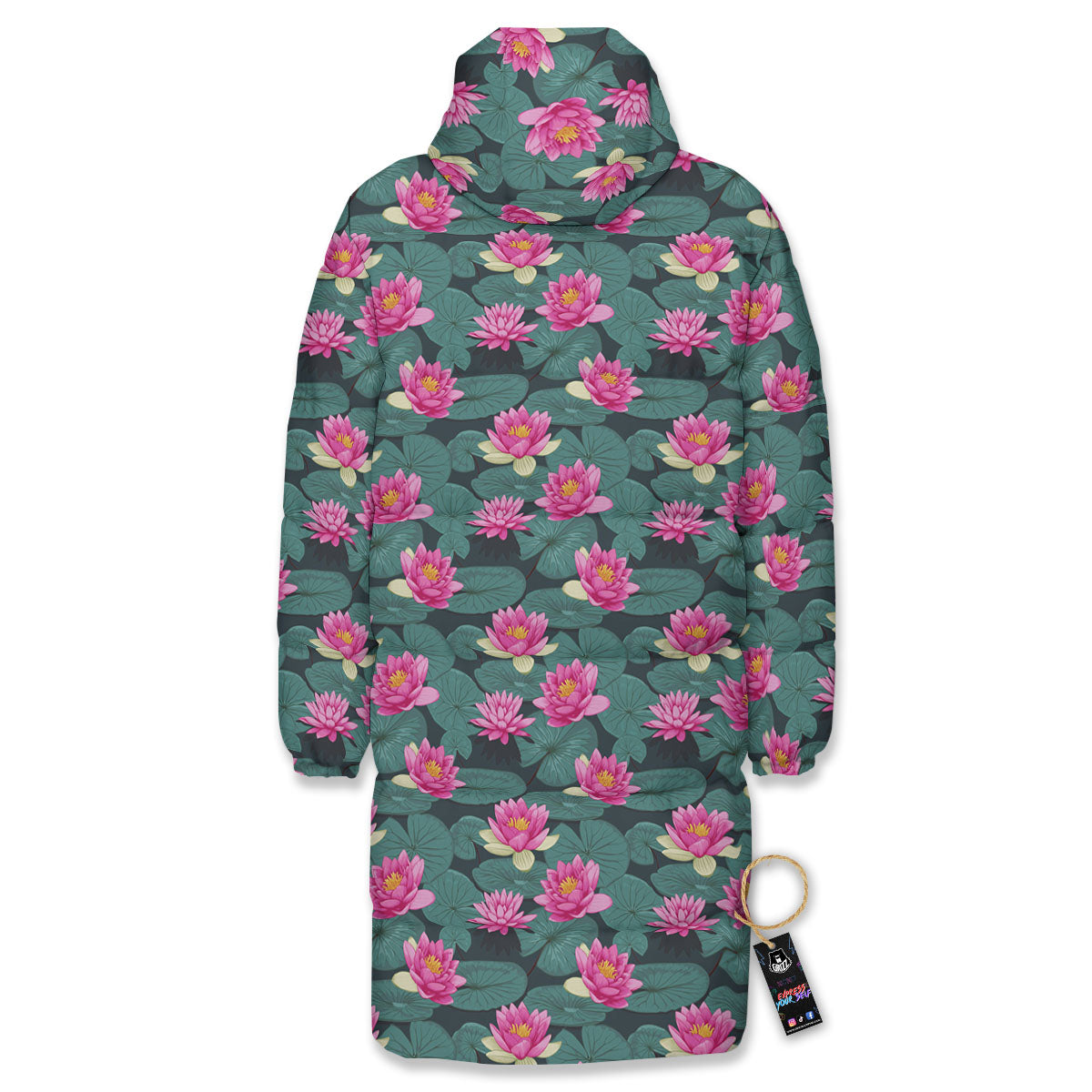 Lotus Hot Pink Print Pattern Long Down Jacket-grizzshop