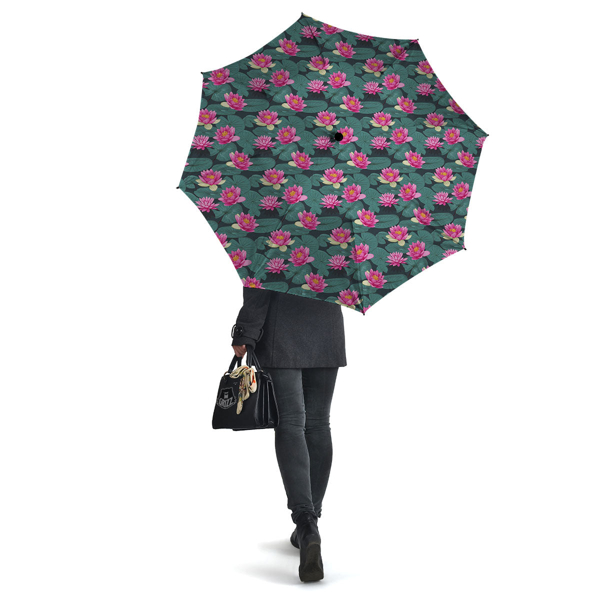 Lotus Hot Pink Print Pattern Umbrella-grizzshop