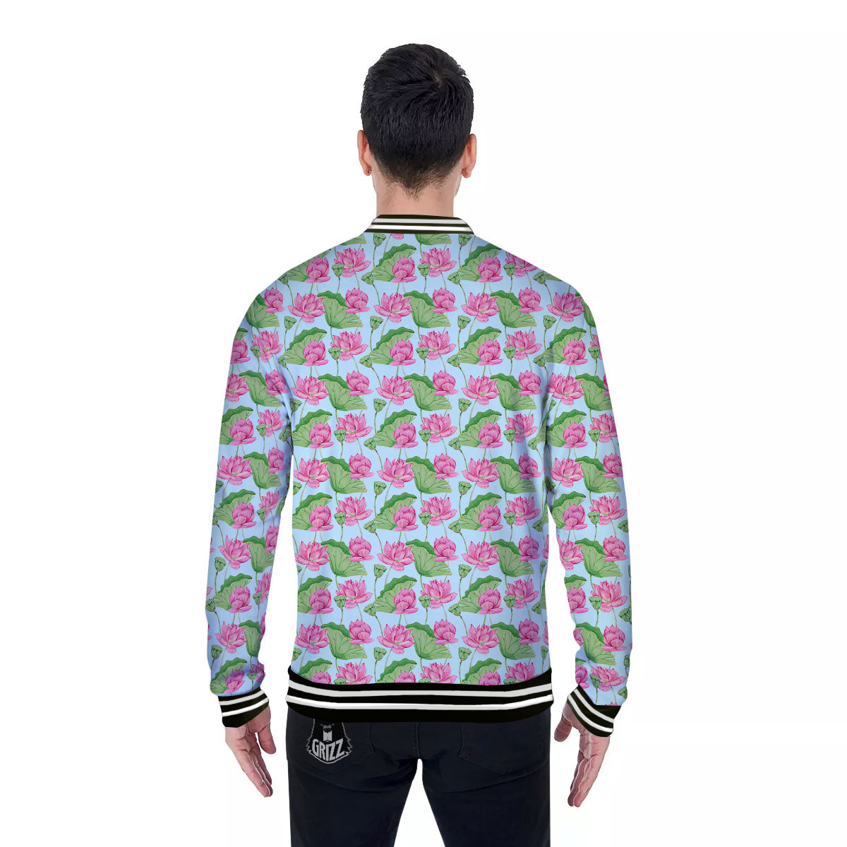 Lotus Leaf And Flower On The Water Print Pattern Baseball Jacket-grizzshop