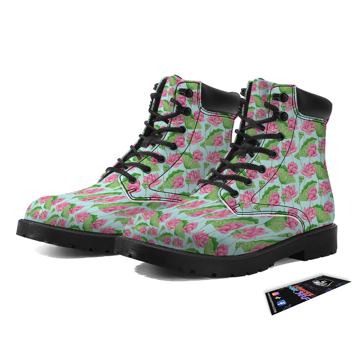 Lotus Leaf And Flower On The Water Print Pattern Boots-grizzshop