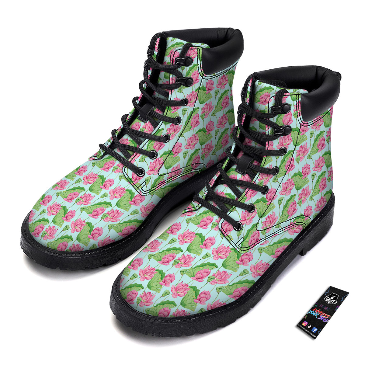 Lotus Leaf And Flower On The Water Print Pattern Boots-grizzshop