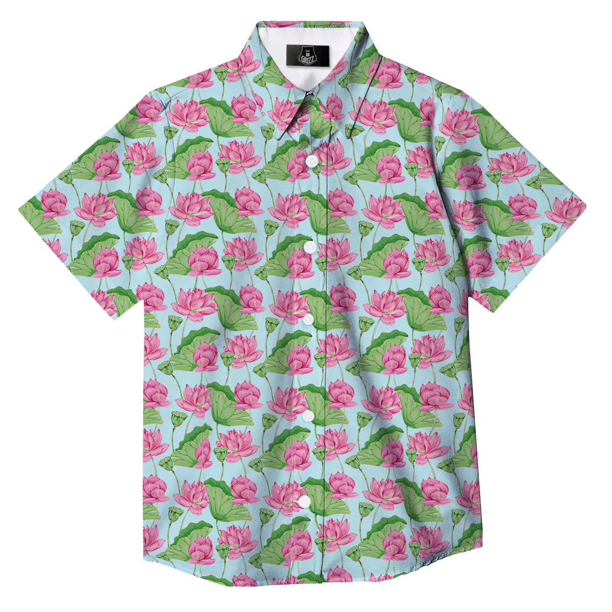 Lotus Leaf And Flower On The Water Print Pattern Button Up Shirt-grizzshop