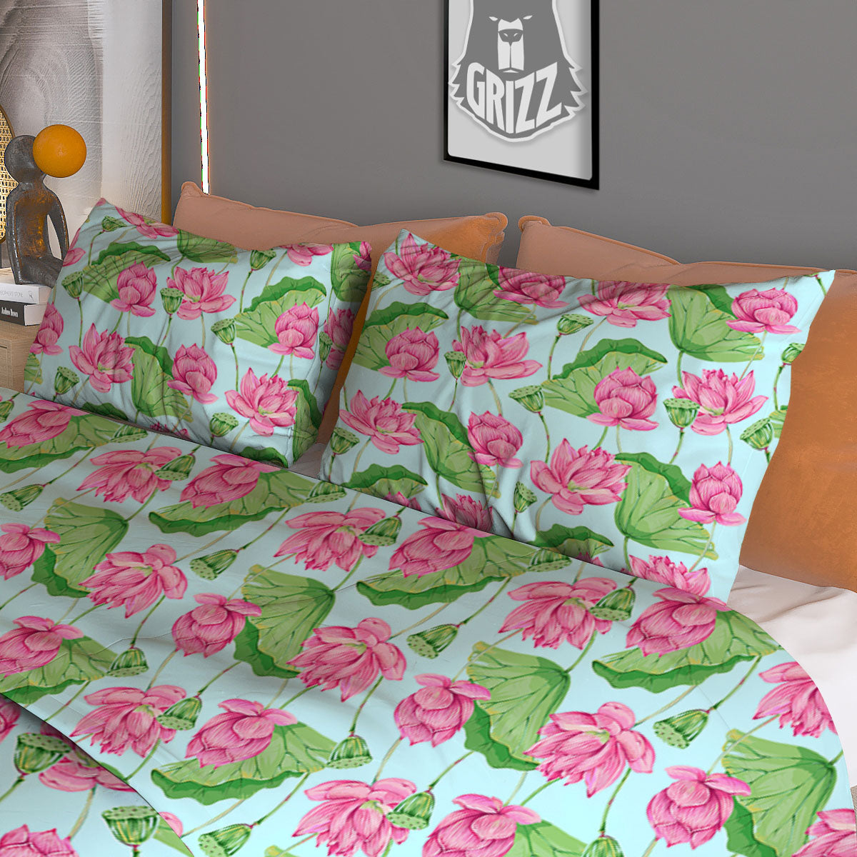 Lotus Leaf And Flower On The Water Print Pattern Duvet Cover Bedding Set