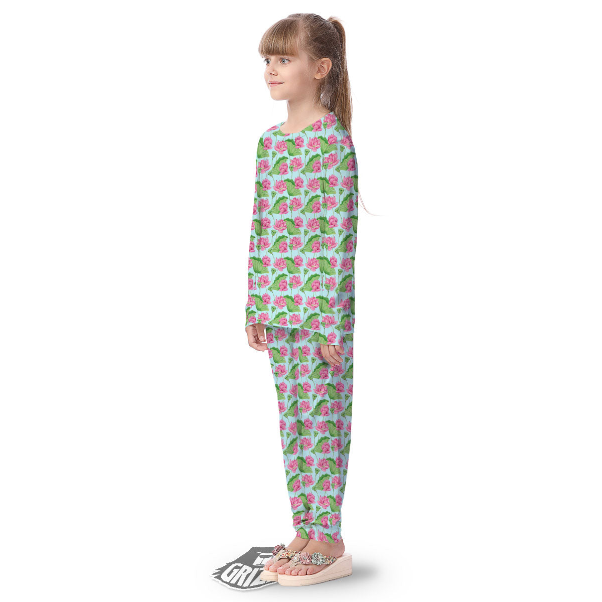 Lotus Leaf And Flower On The Water Print Pattern Kid's Pajamas-grizzshop