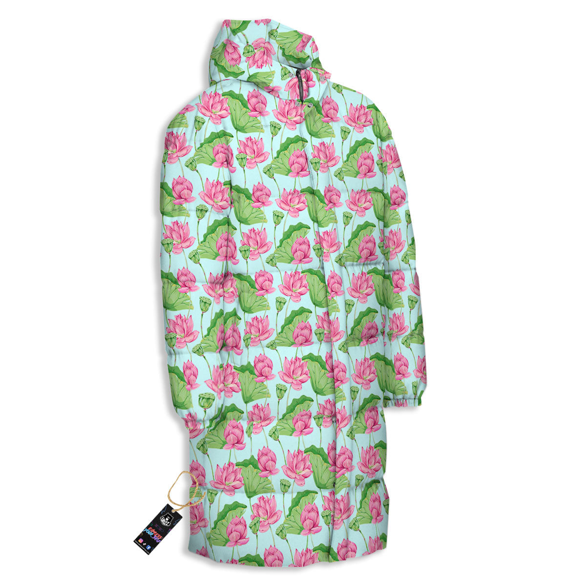 Lotus Leaf And Flower On The Water Print Pattern Long Down Jacket-grizzshop