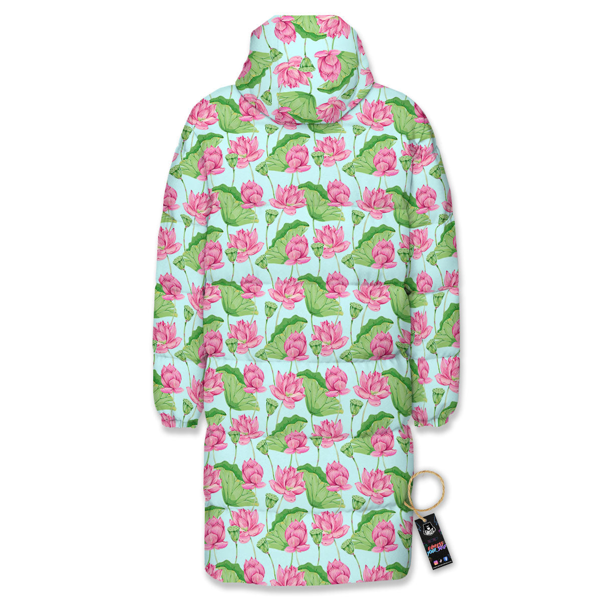 Lotus Leaf And Flower On The Water Print Pattern Long Down Jacket-grizzshop