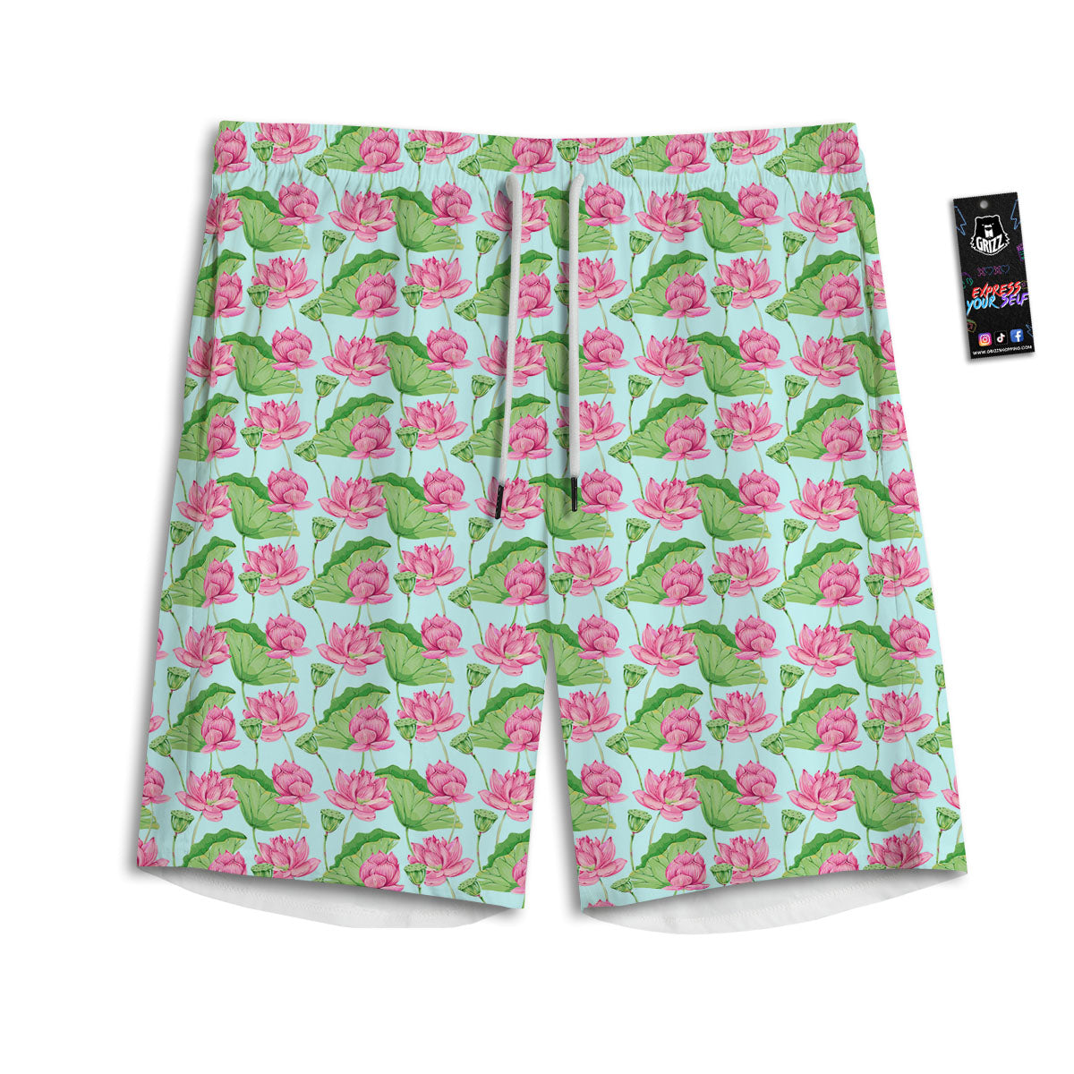 Lotus Leaf And Flower On The Water Print Pattern Men's Athletic Shorts-grizzshop