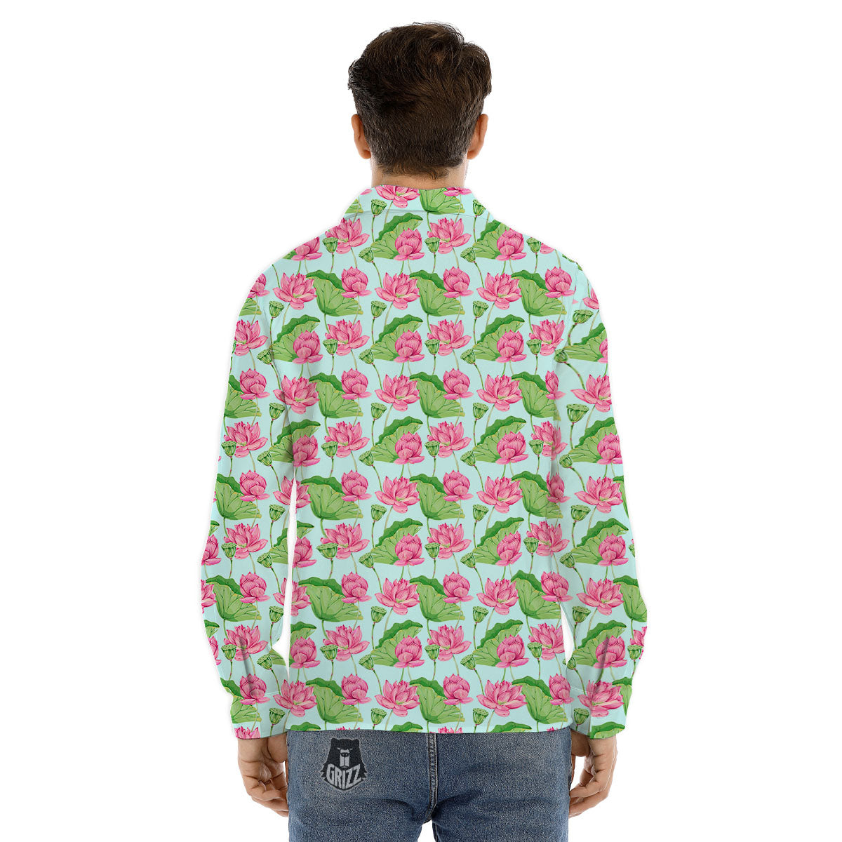 Lotus Leaf And Flower On The Water Print Pattern Men's Dress Shirts-grizzshop