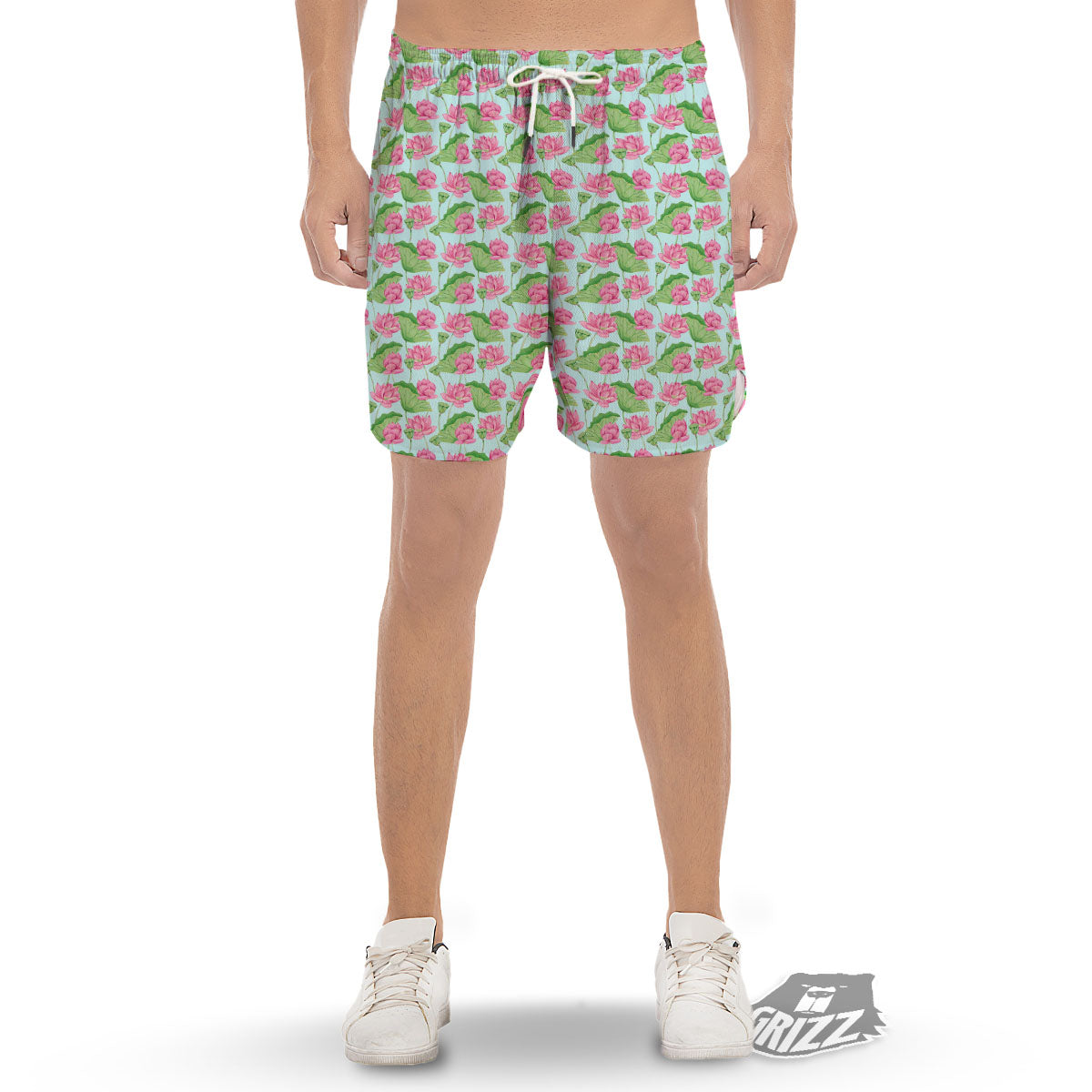 Lotus Leaf And Flower On The Water Print Pattern Men's Gym Shorts-grizzshop