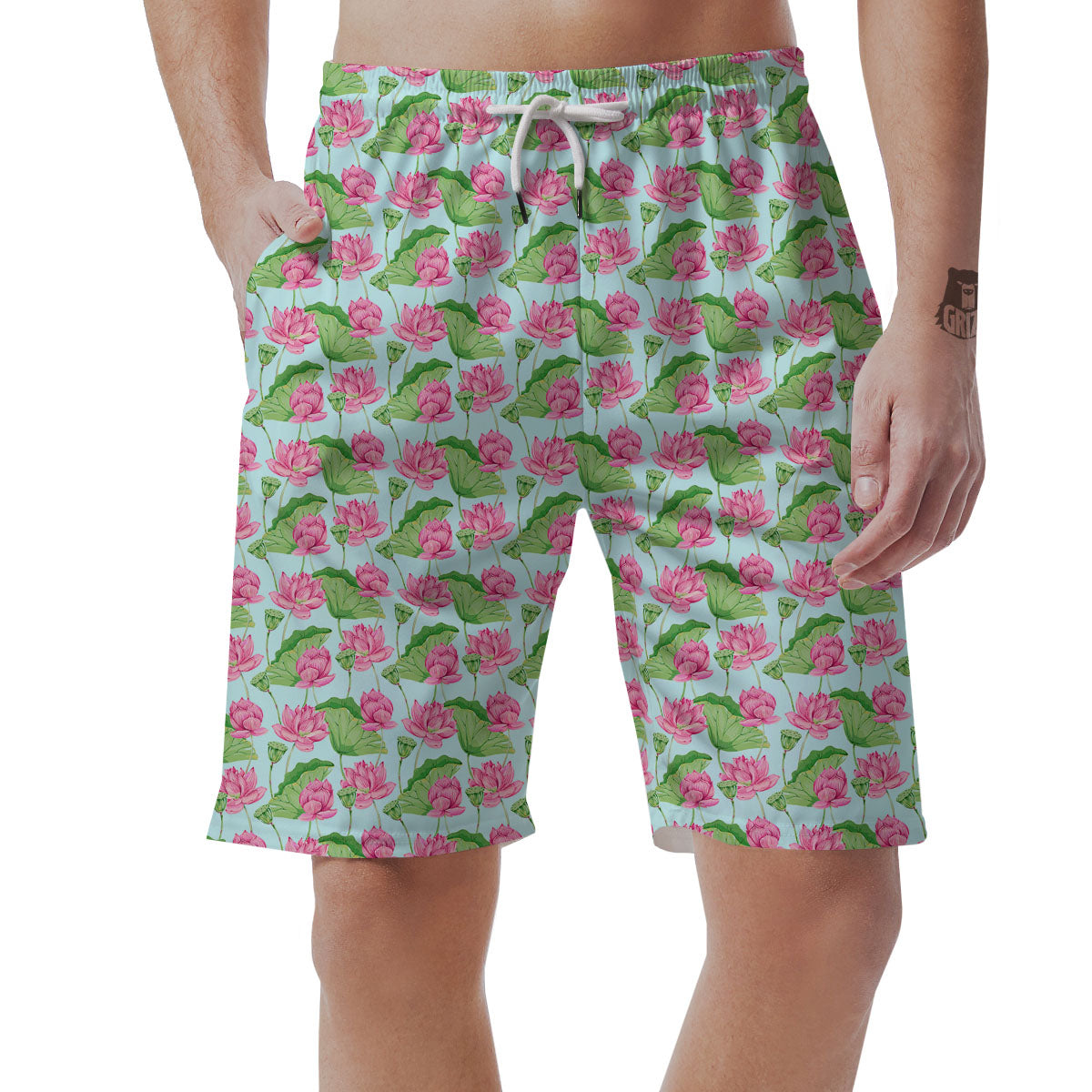 Lotus Leaf And Flower On The Water Print Pattern Men's Shorts-grizzshop