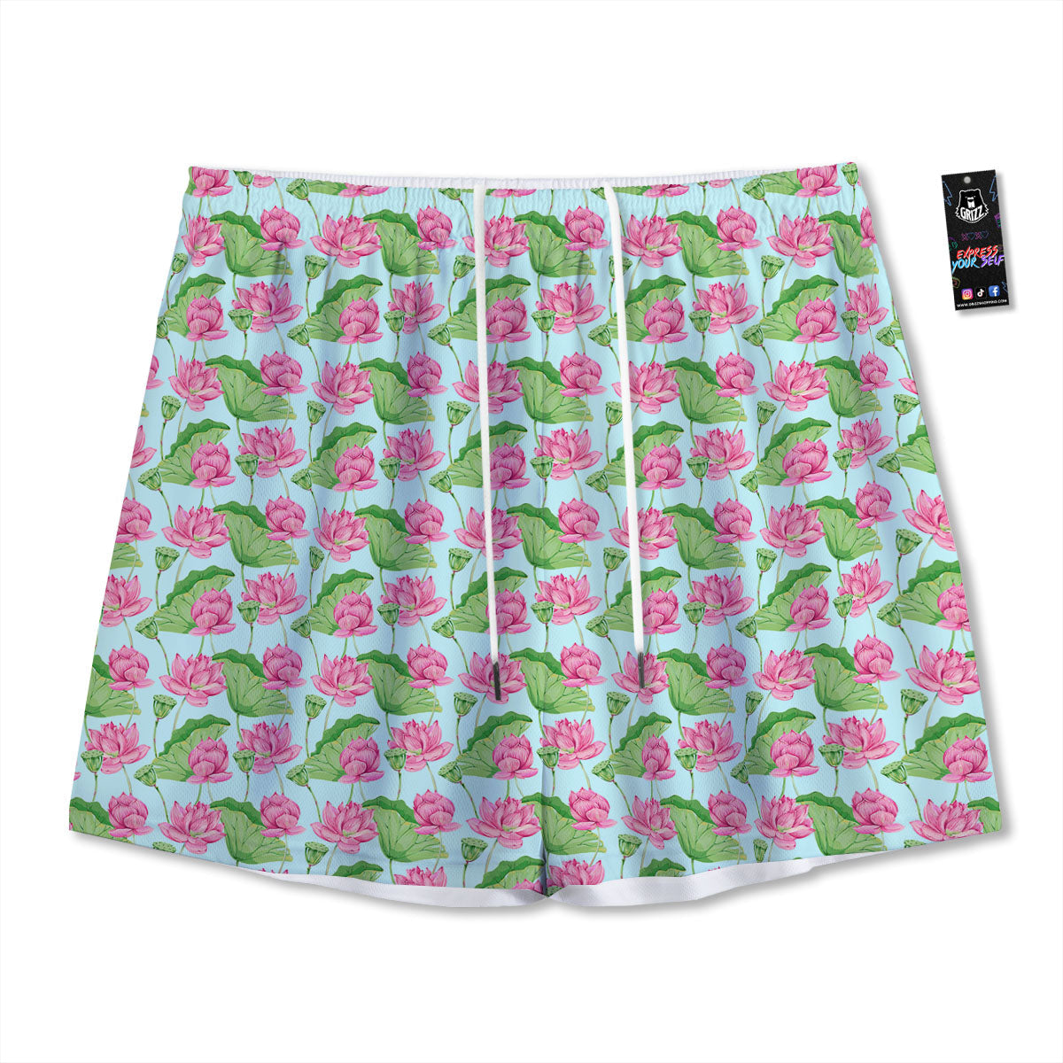 Lotus Leaf And Flower On The Water Print Pattern Mesh Shorts-grizzshop