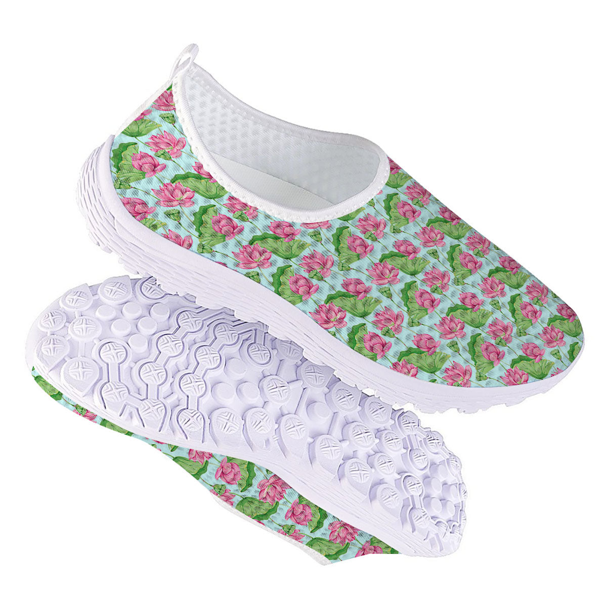 Lotus Leaf And Flower On The Water Print Pattern Nurse Shoes-grizzshop