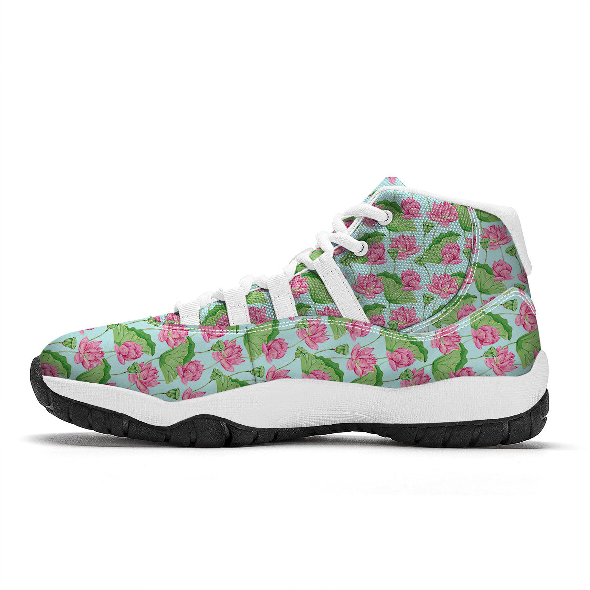 Lotus Leaf And Flower On The Water Print Pattern White Bball Shoes-grizzshop