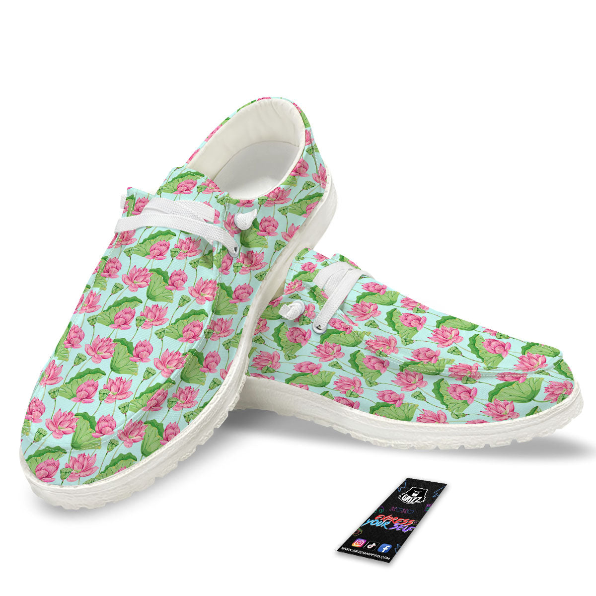 Lotus Leaf And Flower On The Water Print Pattern White Loafers-grizzshop