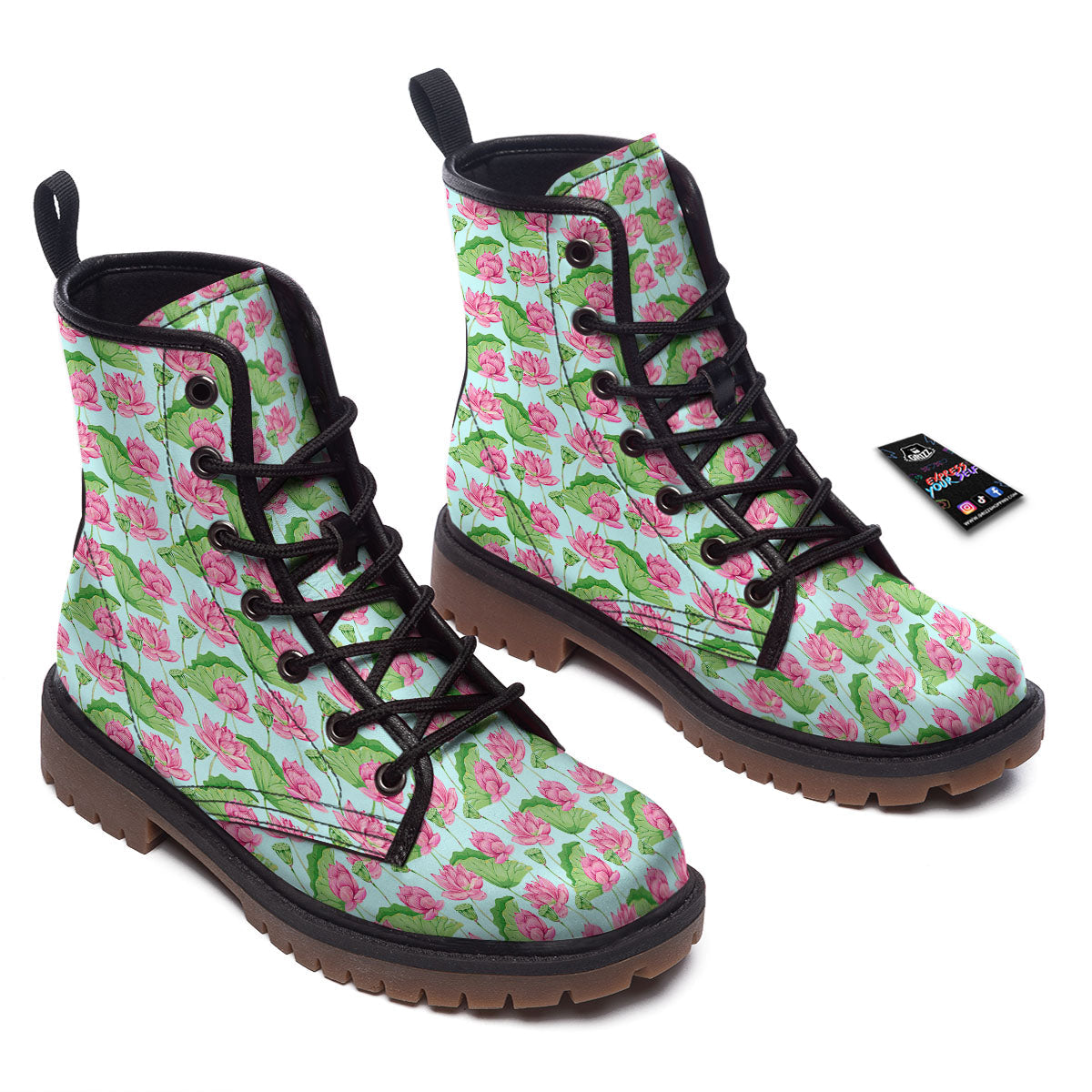 Lotus Leaf And Flower On The Water Print Pattern Work Boots-grizzshop