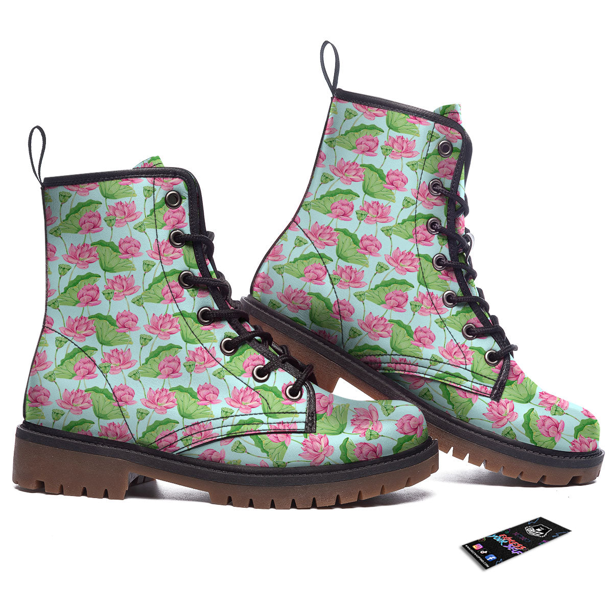 Lotus Leaf And Flower On The Water Print Pattern Work Boots-grizzshop