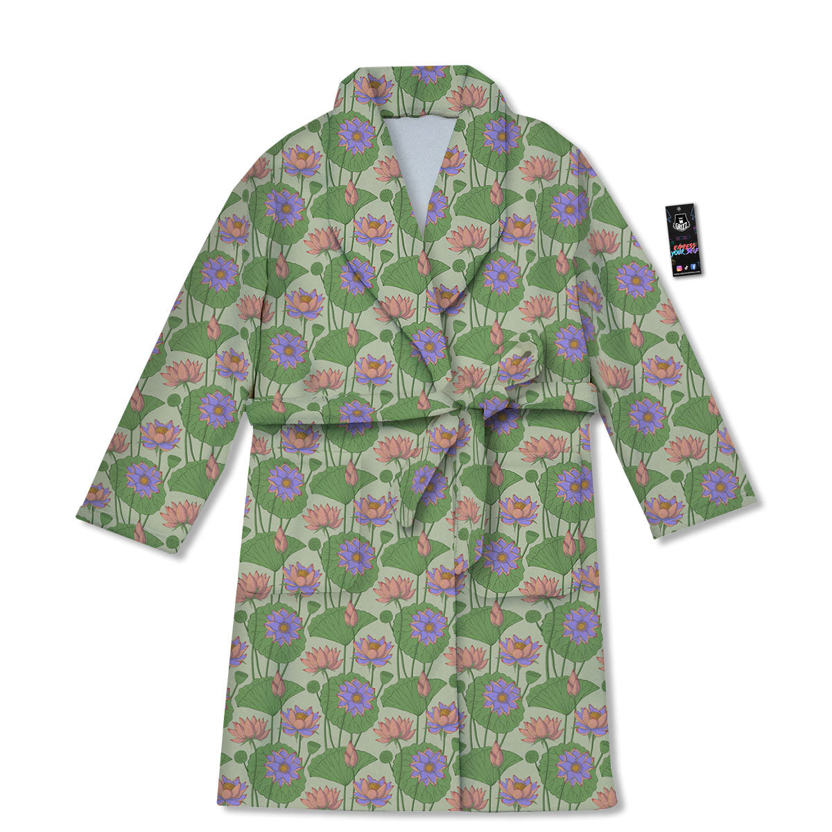 Lotus Leaf And Flower Print Pattern Bathrobe-grizzshop