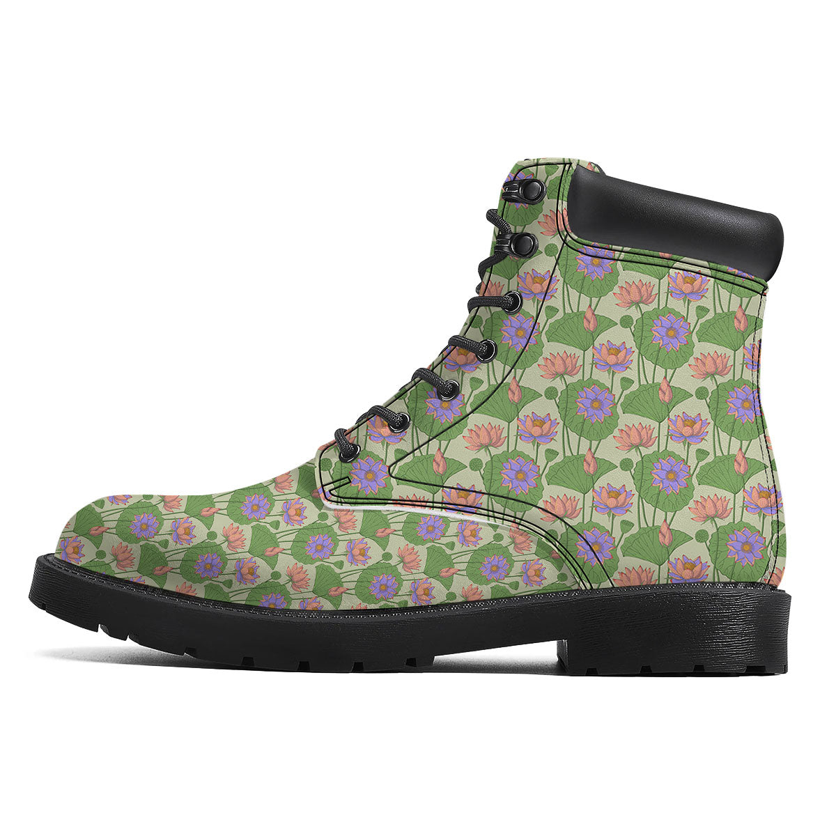 Lotus Leaf And Flower Print Pattern Boots-grizzshop