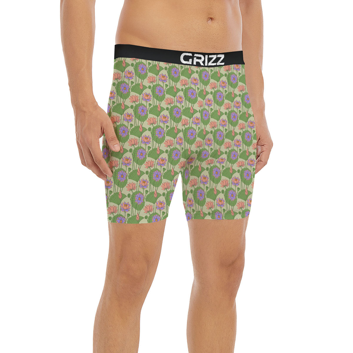 Lotus Leaf And Flower Print Pattern Boxer Briefs-grizzshop